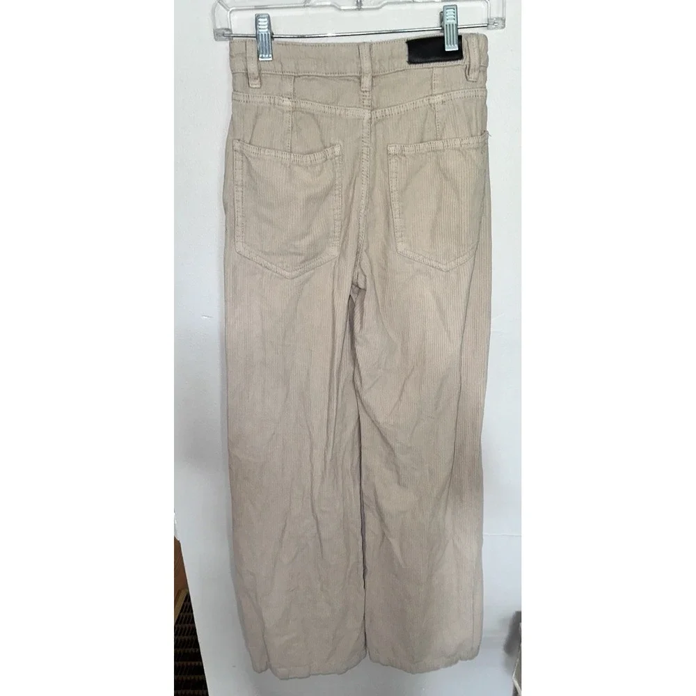 Bershka High‎ Rise Beige Cream Corduroy Wide Leg Pants Size 2 EUC